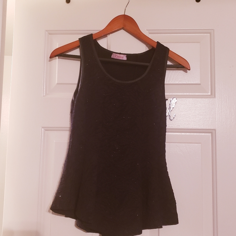 Cute Women's Black Sparkly Peplum Top. Sleeveless